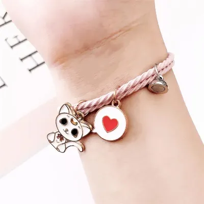 Black & White Cat Magnetic Couple Bracelet (1 pair)